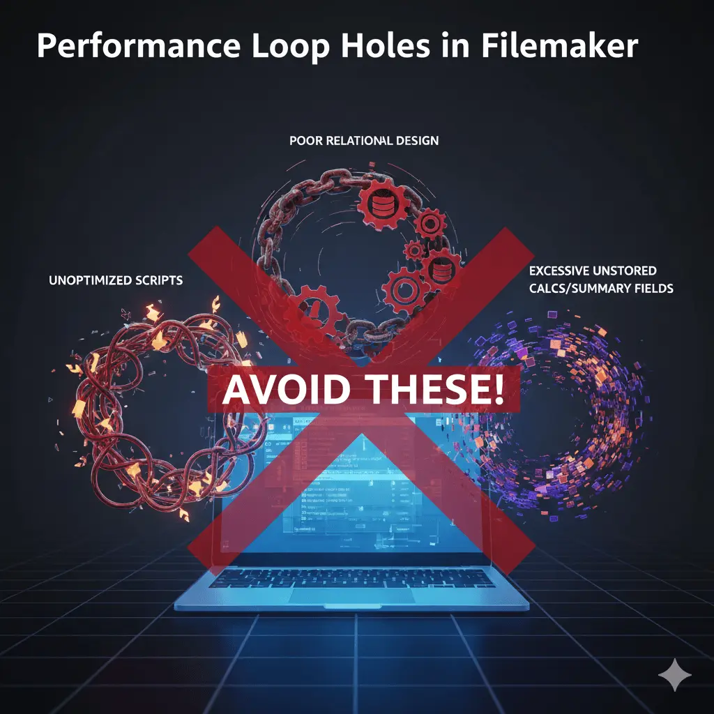 Illustration for “What are the performance loop holes in Filemaker, what to avoid ?”